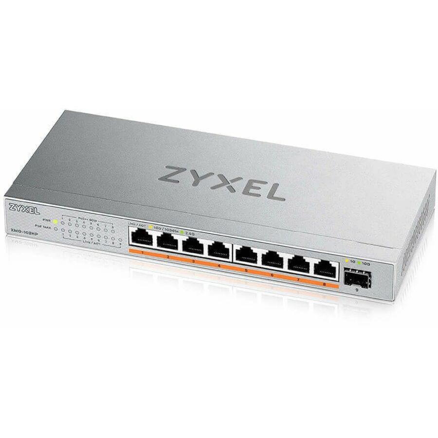 Zyxel 8-Port 2.5Gb MultiGig PoE Ethernet POE++ (60W) Switch | 5 x 100/1G/2.5G Ports + 1 x 10G SFP+ | 8 x PoE Port | 100W Budget | Plug & Play | Desktop or Wall-Mount | Lifetime Warranty | XMG-105HP