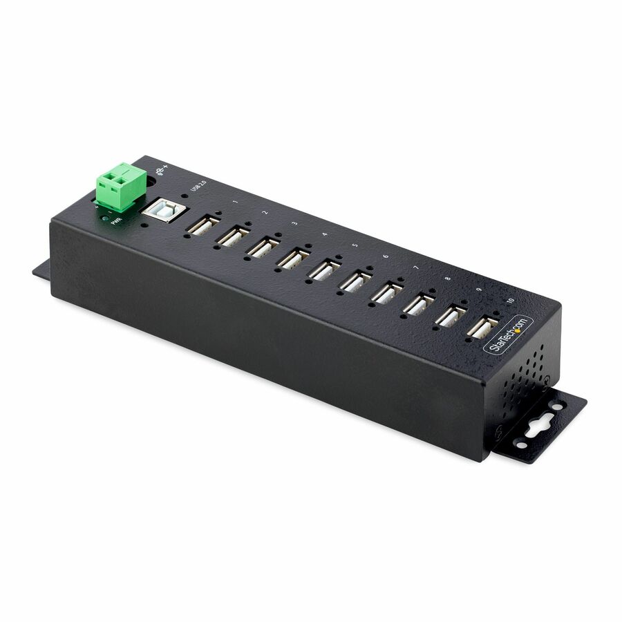 StarTech 10-Port Industrial USB 2.0 HUB, Rugged USB Hub w/ESD Level 4 Protection, DIN/Wall/Desk Mountable USB-A Expansion Hub, TAA