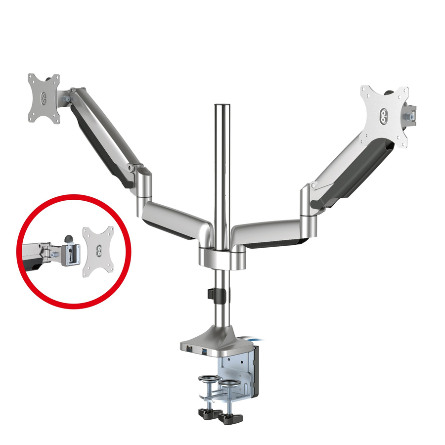 SIIG Dual Monitor Gas Spring Desk Mount with USB Port - 17" to 32"