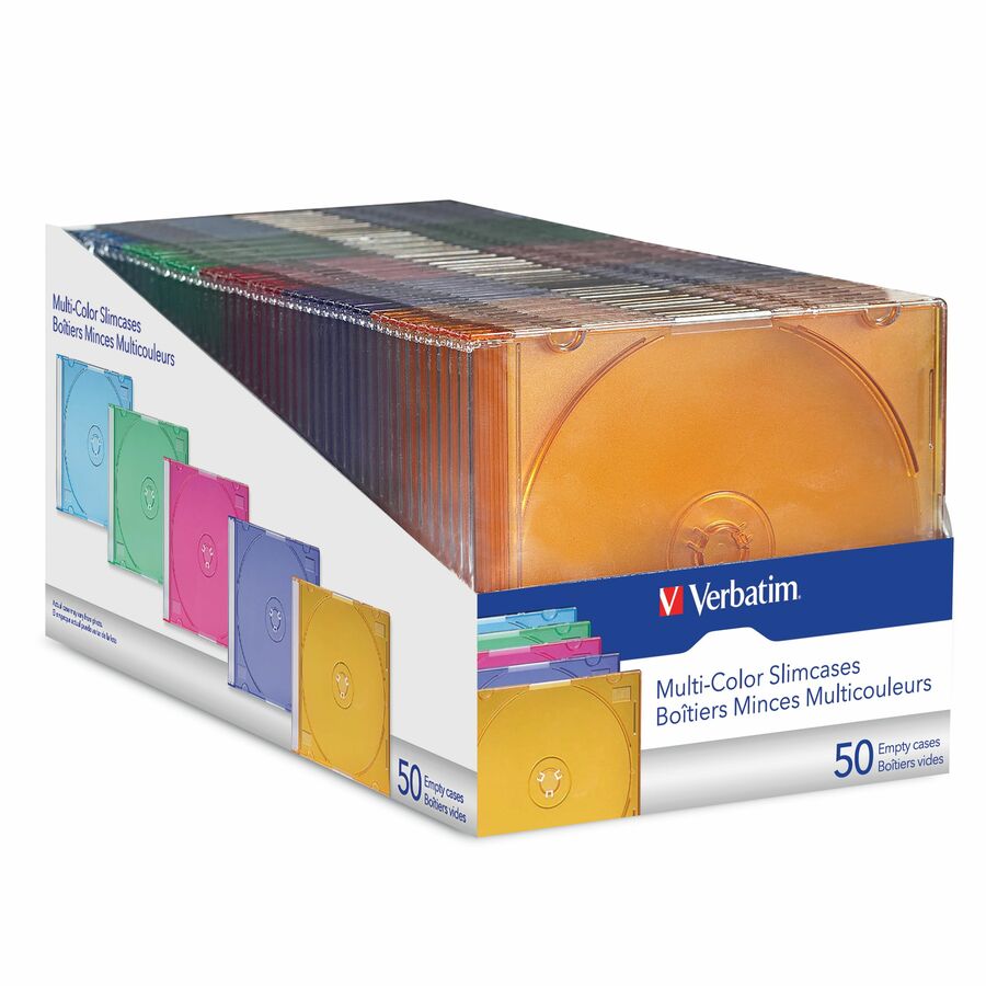 Verbatim CD/DVD Color Slim Jewel Cases, Assorted - 50pk