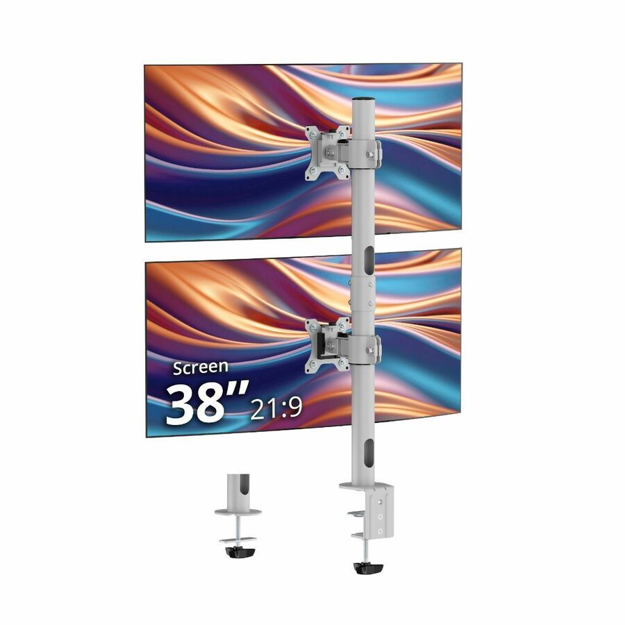 SIIG Dual 38" Stack Monitor Pole Mount - Gray - Fits 13-38" Screens, up to 26.5 lbs each