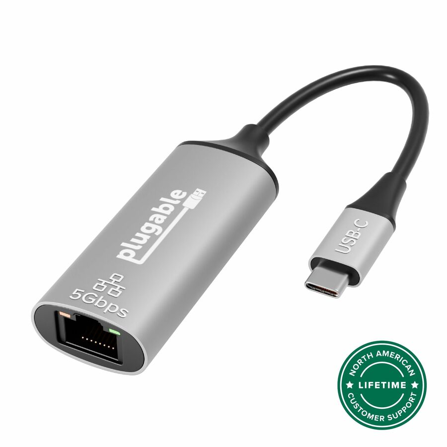 Plugable 5Gbps USB-C Ethernet Adapter - 5000Mbps Wired Network for Windows, macOS, and ChromeOS Laptops and Desktops