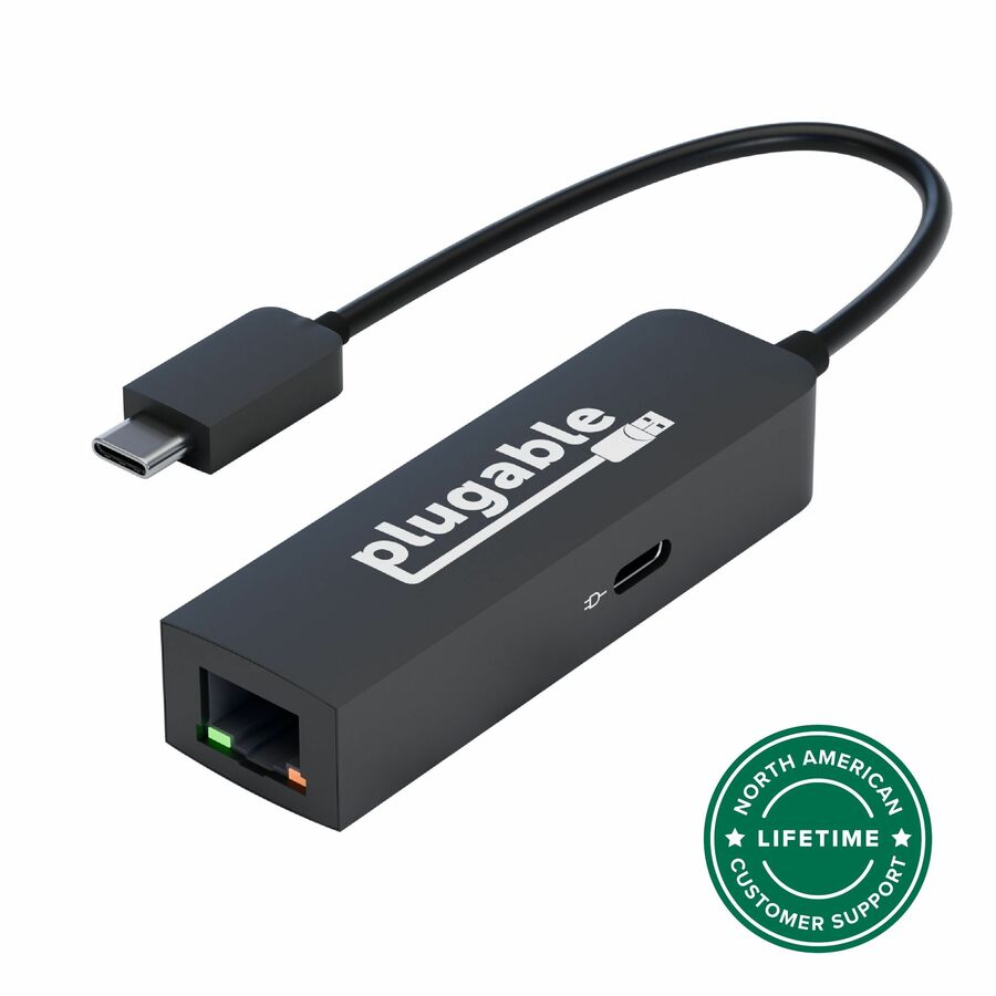 Plugable USB C to Ethernet Adapter 2.5Gb with 100W USB-C PD Charging, 2.5 Gigabit Type C USB Ethernet Adapter