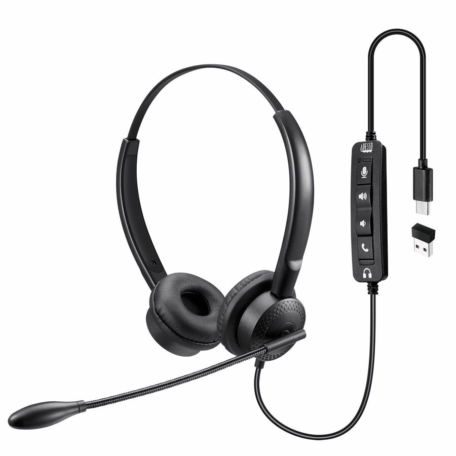 Adesso Headset with Push to talk, Volume +/-, Answer/End Call Controls