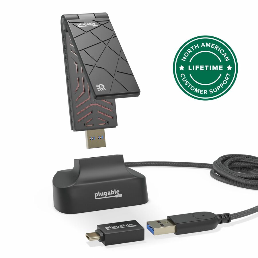 Plugable WiFi 6 USB WiFi Adapter for Desktop PC and Laptops, AX1800 USB 3.0 and USB C