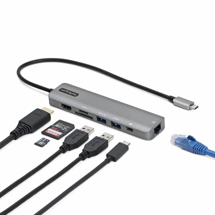 StarTech USB-C Multiport Adapter Hub, USB-C to 4K 60Hz HDMI, Gigabit Ethernet and 100W Charging for Macbook Pro / Air and Windows