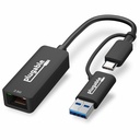 Plugable 2.5G USB-C and USB to Ethernet Adapter - Dual-Connector 2-in-1 USB-C to RJ45 2.5Gbps LAN