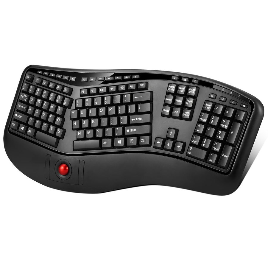 Adesso 2.4 GHz Wireless Ergonomic Trackball Keyboard