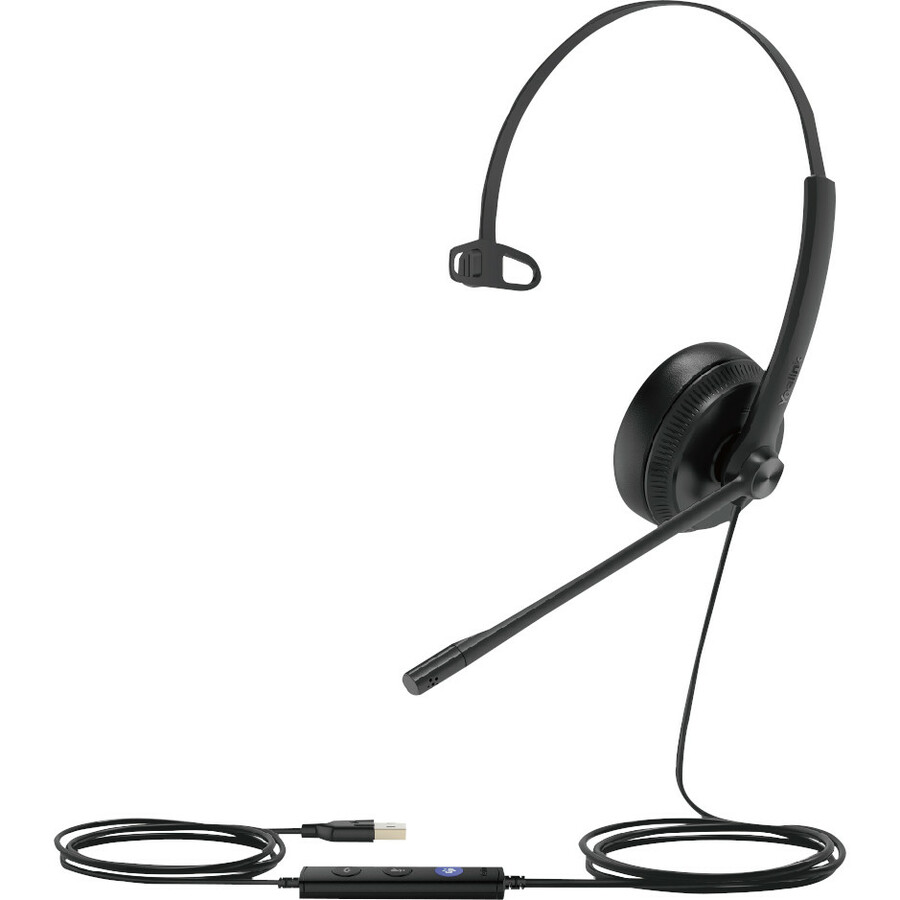 Yealink UH34 Headset - Mono - USB Type C, Mini-phone (3.5mm) - Wired - 32 Ohm - 20 Hz to 20 kHz - Over-the-head - Monaural - Ear-cup - 3.94 ft Cable - Noise Cancelling, Uni-directional, Electret, Condenser Microphone - Black