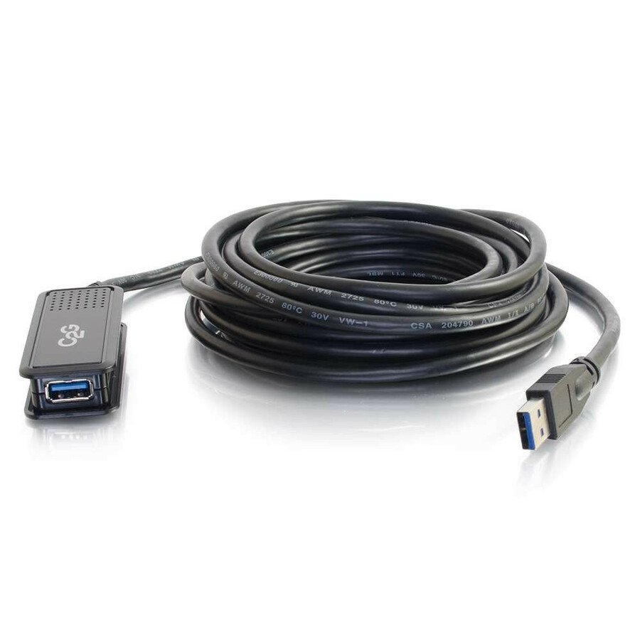 C2G 16.4ft (5m) USB 3.0 USB-A Male to USB-A Female Active Extension Cable - 16.40 ft USB Data Transfer Cable for Notebook, Remote Terminal, PTZ Camera, Interactive Display, Peripheral Device, Hard Drive, Desktop Computer - First End: 1 x USB 3.0 Type A - Male - Second End: 1 x USB 3.0 Type A - Female - 5 Gbit/s - Extension Cable - Shielding - 34/24/32 AWG - White/Green, Red/White, White/Green, White/Blue, Red, Black, White, Green, Brown, Yellow, Blue, ...