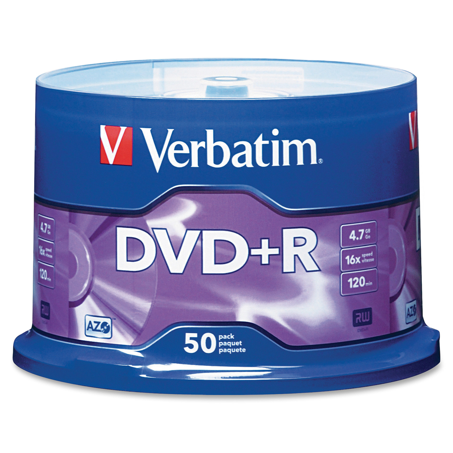 Verbatim AZO DVD+R 4.7GB 16X with Branded Surface - 50pk Spindle