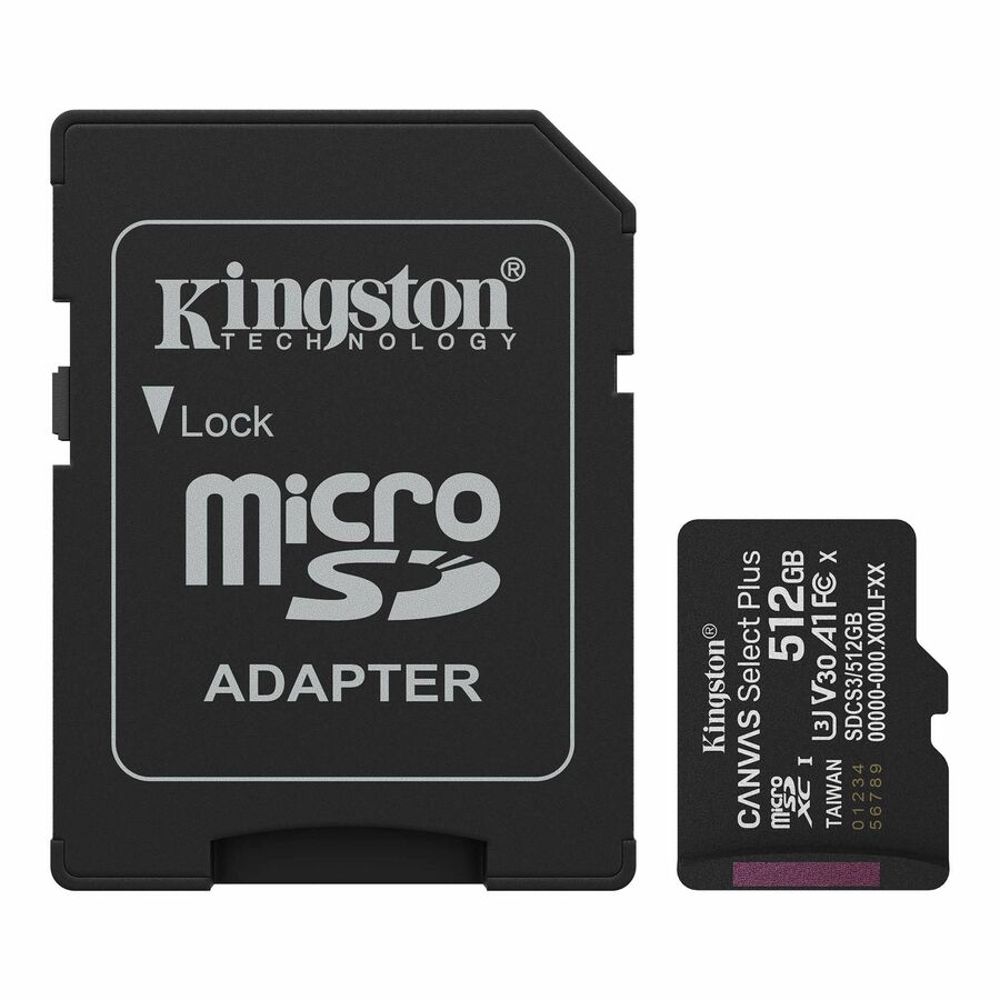 Kingston Canvas Select Plus 512 GB Class 10/UHS-I (U3) V30 microSDXC - 1