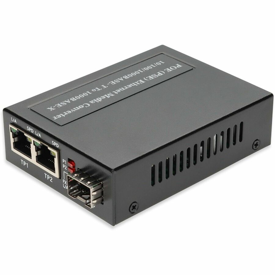 AddOn 10/100/1000Base-TX(RJ-45) x2 to 1 Open SFP Port POE (15W) Media Converter