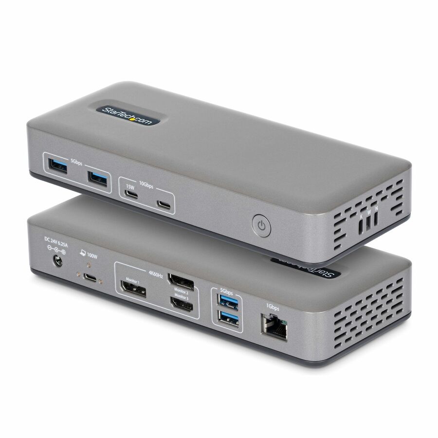 StarTech Triple-Monitor USB-C Docking Station, DP/HDMI, 2x 4K60Hz, 1x 4K30Hz, 100W PD, GbE, Driverless, Multi-Monitor Dock For Windows