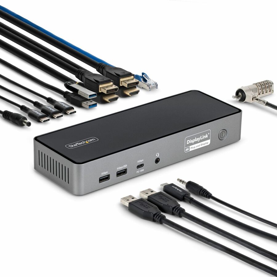 StarTech Triple-Monitor USB-C Docking Station, 140W Laptop Charging Dock for MacBook Pro and Windows, 4K 60Hz, TAA