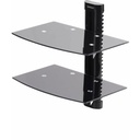 StarTech.com Dual Floating Wall-Mounted AV Shelves, Adjustable Height Shelf For Under TV A/V Equipment, Black Tempered Glass Shelves