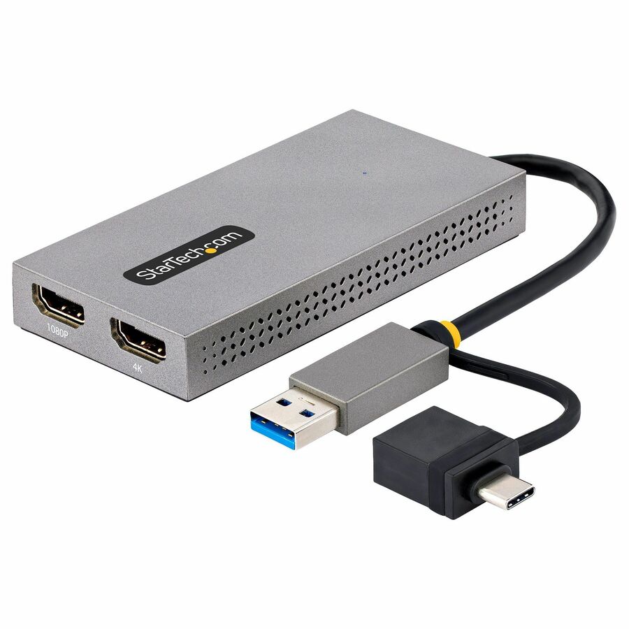 StarTech USB to Dual HDMI Adapter, USB A/C to 2x HDMI Displays (1x 4K30, 1x 1080p), USB 3.0 to HDMI Converter, 4in/11cm Cable, Win/Mac