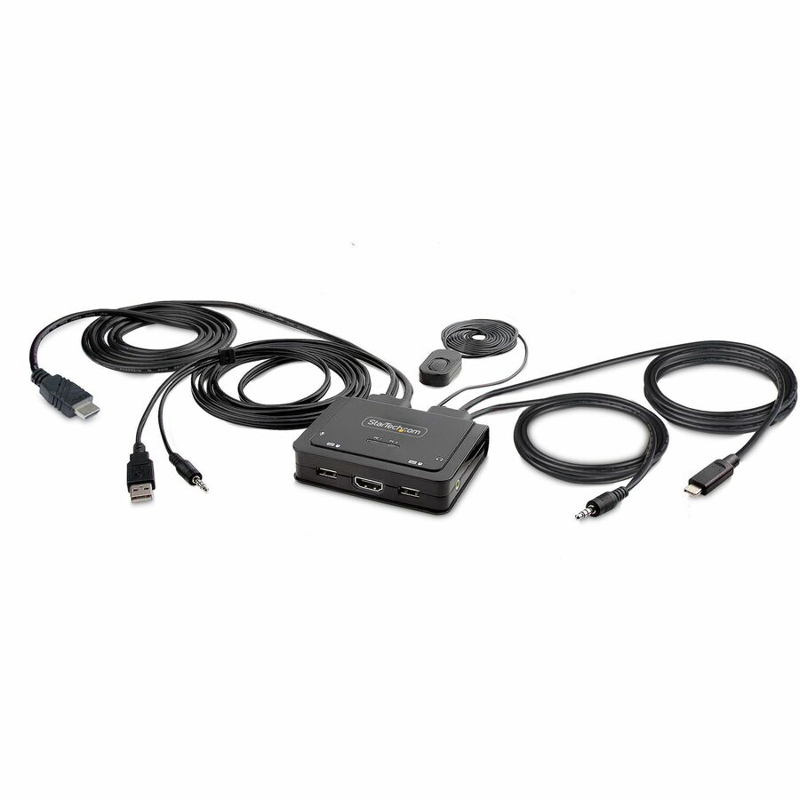 StarTech 2-Port Hybrid USB-C HDMI Cable KVM Switch, 4K 60Hz, Compact KVM with 6ft/1.8m USB-A & 4ft/1.2m USB-C Integrated Cables