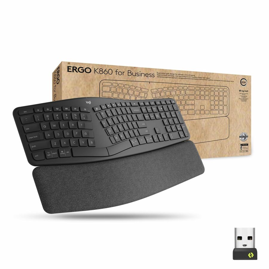 Logitech Ergo K860 Split Wireless Keyboard for Business - Ergonomic Design, Secured Logi Bolt Technology, Graphite