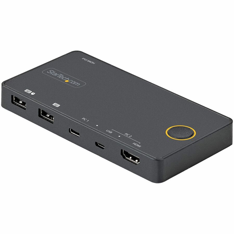 StarTech 2 Port Hybrid USB-A + HDMI & USB-C KVM Switch, Single 4K 60Hz HDMI 2.0 Monitor, Compact Desktop and/or Laptop KVM Switch, TAA