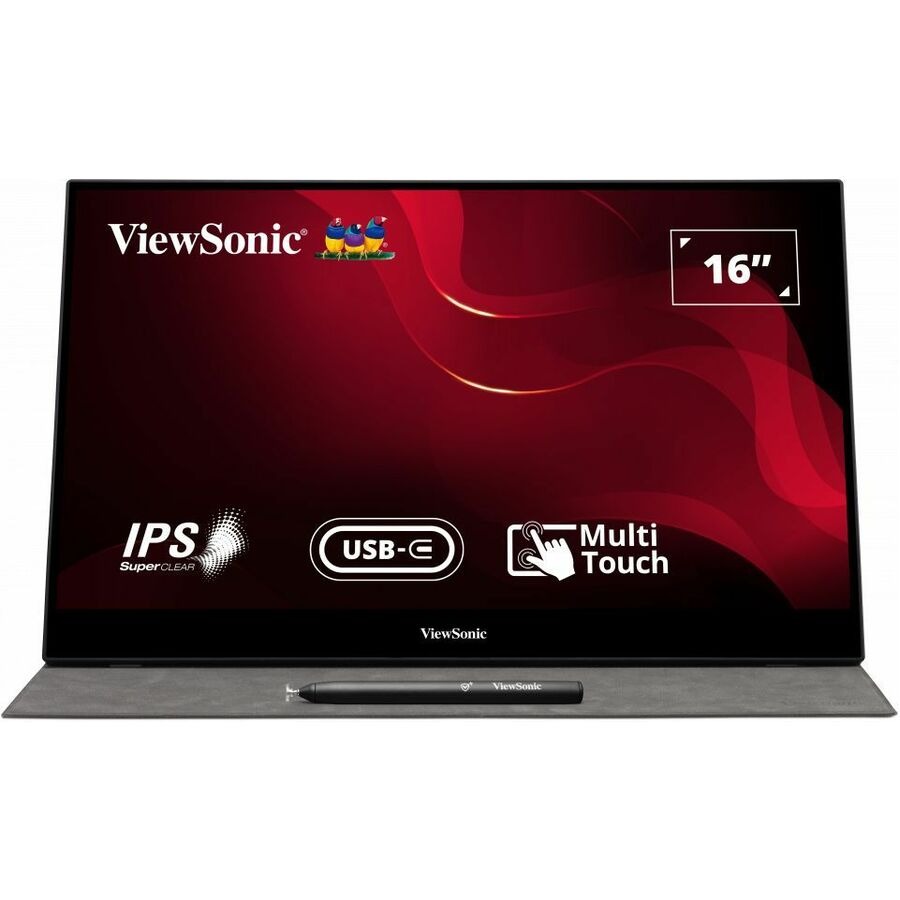 ViewSonic TD1655 15.6 Inch 1080p Touchscreen Portable Monitor, IPS Display for Interactive Workflows and Second Screen Productivity, Built-in Stand, 60W USB-C, mini HDMI, and Smart Cover