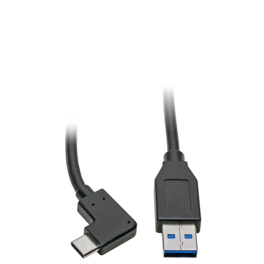 Eaton Tripp Lite Series USB-C to USB-A Cable (M/M), Right-Angle C, USB 3.2 Gen 1 (5 Gbps), Thunderbolt 3 Compatible, 3 ft. (0.91 m)
