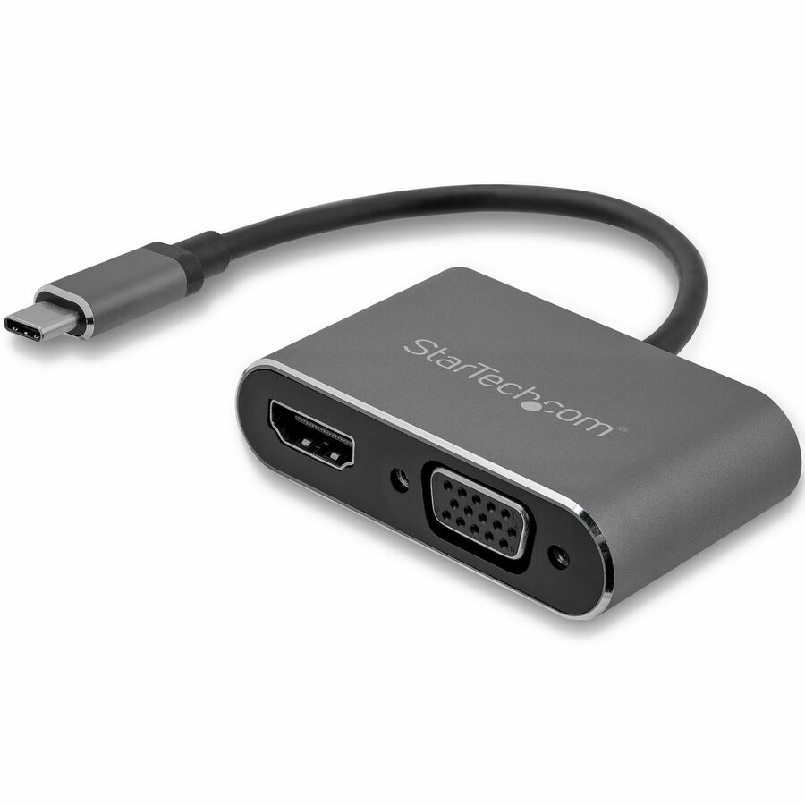 StarTech USB C to VGA and HDMI Adapter - Aluminum - USB-C Multiport Adapter - 6 in / 15.24 cm Built-In Cable
