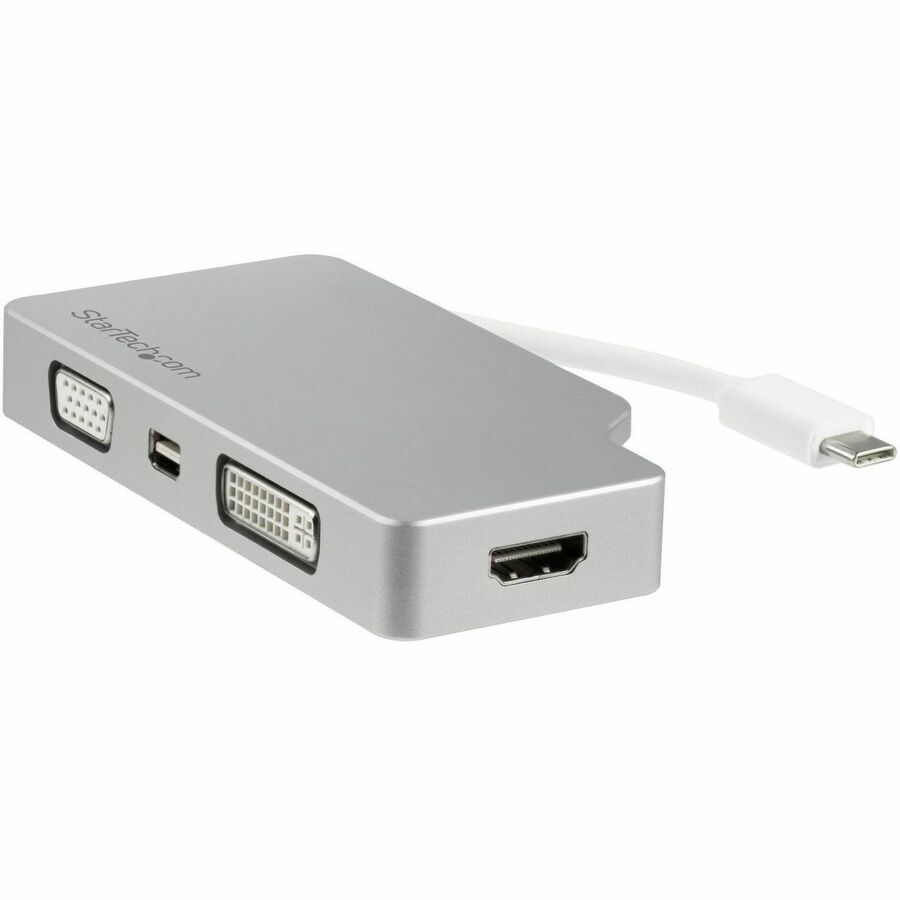 StarTech USB C Multiport Video Adapter 4K/1080p - USB Type C to HDMI, VGA, DVI or Mini DisplayPort Monitor Adapter - Silver Aluminum