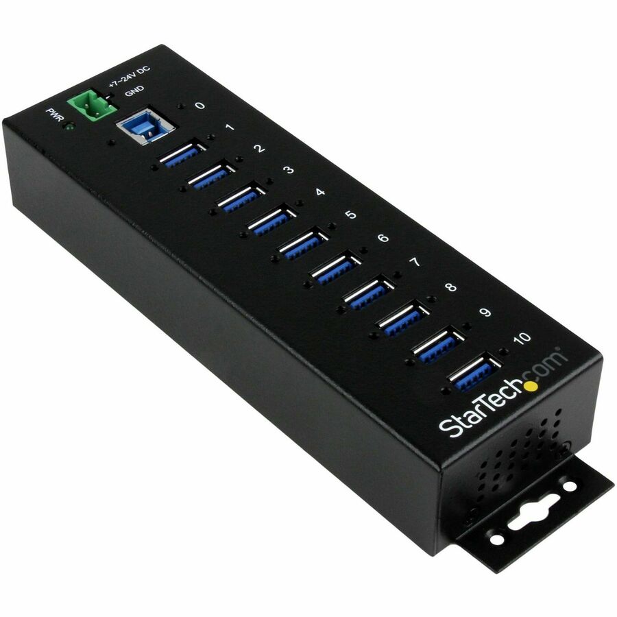 StarTech 10 Port Industrial USB 3.0 Hub, ESD and Surge Protection, DIN Rail or Surface-Mountable Metal Housing, TAA