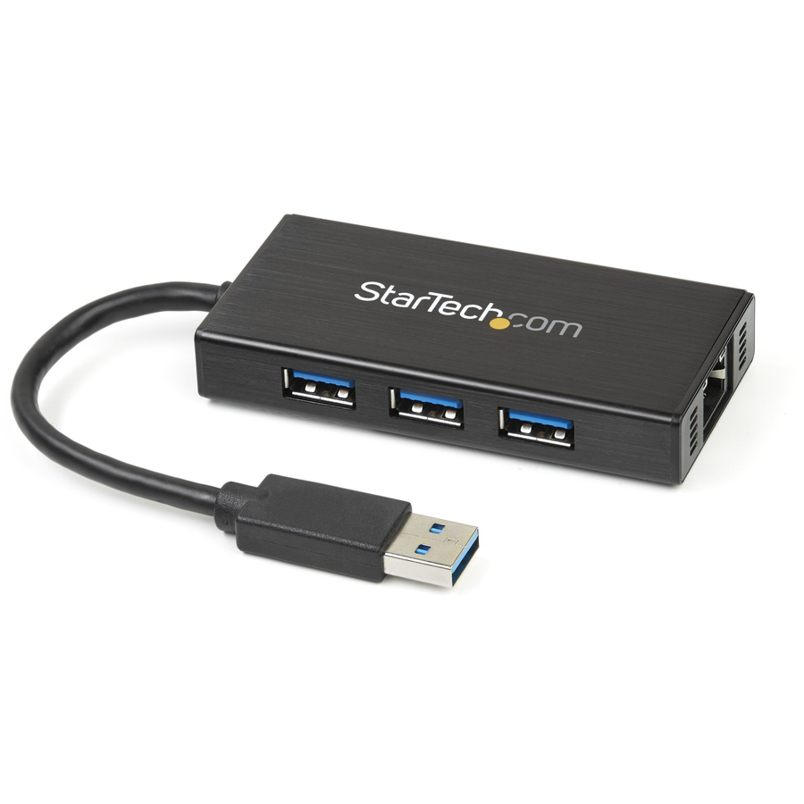 StarTech 3 Port Portable USB 3.0 Hub with Gigabit Ethernet Adapter NIC, 5Gbps, Aluminum w/ Cable, TAA