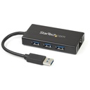 StarTech 3 Port Portable USB 3.0 Hub with Gigabit Ethernet Adapter NIC, 5Gbps, Aluminum w/ Cable, TAA