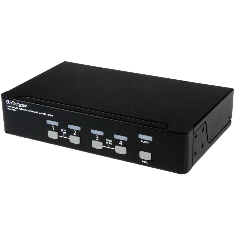 StarTech 4 Port DVI + USB KVM Switch with Audio, KVM switch, USB 2.0 Hub, 2 ports, 1 local user, 1U, TAA