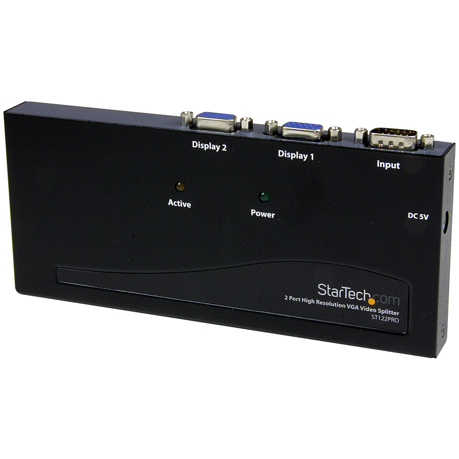 StarTech 2 Port High Resolution VGA Video Splitter with Built-in Amplifier, 350 MHz, VGA Splitter 1 x 2, 2048x1536 80Hz, TAA Compliant
