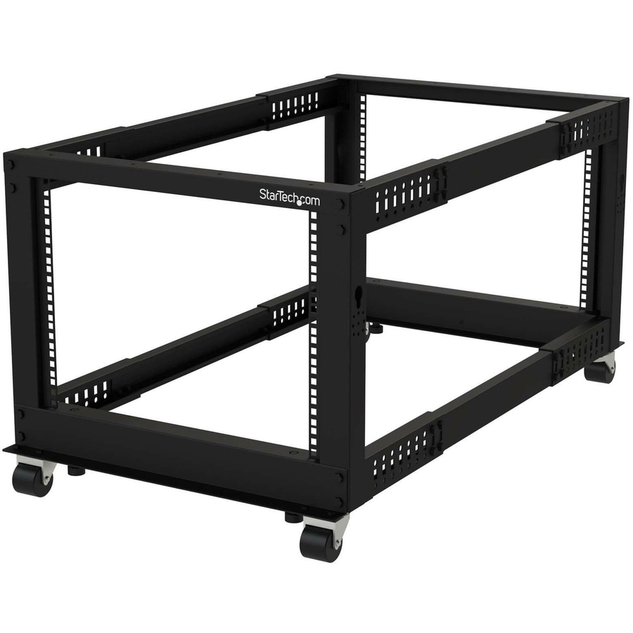 StarTech 4-Post 8U Mobile Open Frame Server Rack, 19in Network Rack with Casters, Small Rolling Rack for Computer/AV/Data/IT Equipment