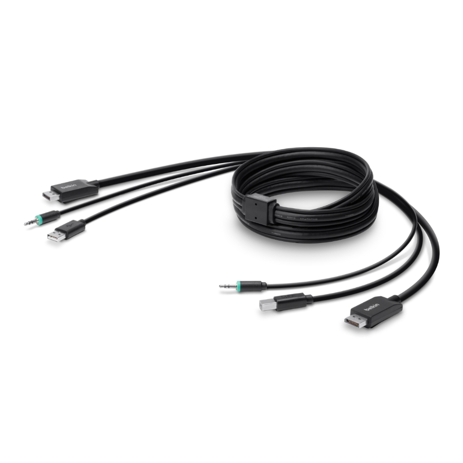 Belkin TAA DP/USB/AUD SKVM CBL, DP M/M; USB A/B, 10' - 10 ft DisplayPort/Mini-phone/USB KVM Cable for KVM Switch, Computer, Server, Keyboard/Mouse, Audio/Video Device - First End: 1 x 20-pin DisplayPort 1.2a Digital Audio/Video - Male, 1 x 4-pin USB Type A - Male, 1 x Mini-phone Stereo Audio - Male - Second End: 1 x 20-pin DisplayPort 1.2a Digital Audio/Video - Male, 1 x 4-pin USB Type B - Male, 1 x Mini-phone Stereo Audio Stereo - Male - Supports up to 3840 x 2160 - Gold Plated Connector -