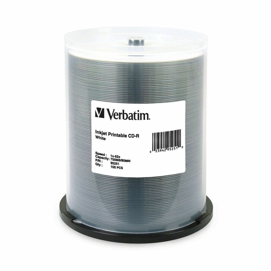 Verbatim CD-R 700MB 52X White Inkjet Printable - 100pk Spindle