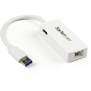 StarTech.com USB 3.0 to Gigabit Ethernet Adapter NIC w/ USB Port - White - Add a Gigabit Ethernet port and a USB 3.0 pass-through port to your laptop through a single USB 3.0 port - USB 3.0 to Gigabit Ethernet Adapter with USB Port (White) - 10/100/1000 Mbps USB 3.0 LAN Adapter - External USB Network Card