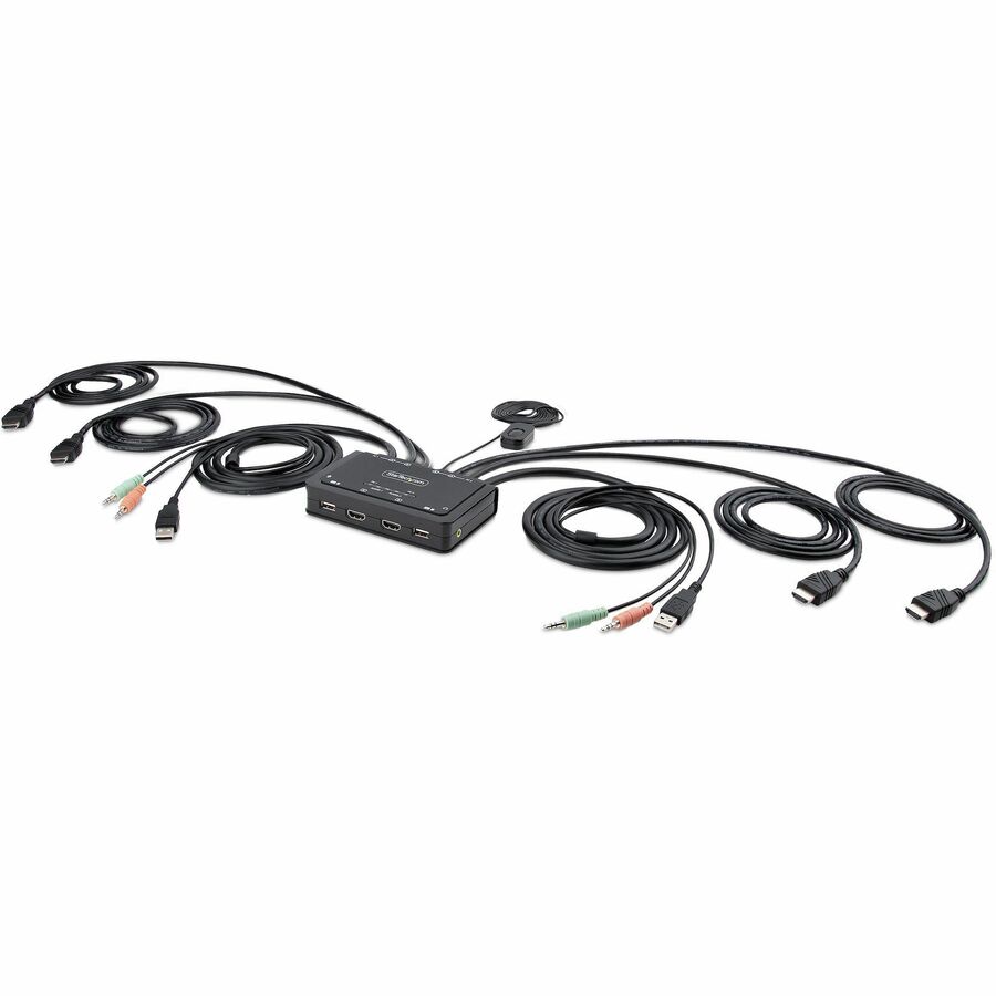 StarTech 2-Port Dual-Monitor HDMI Cable KVM Switch, 4K 60Hz, Compact KVM with 5ft/1.5m Integrated Host Cables, Bus Powered