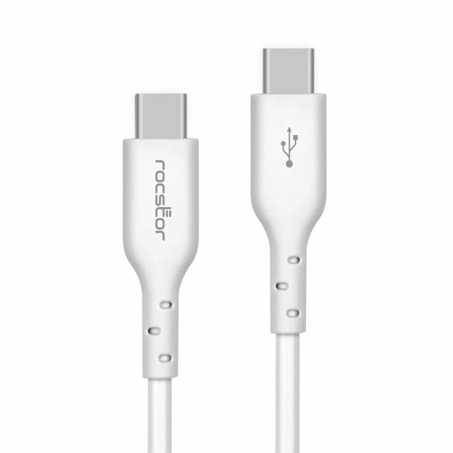 Rocstor USB-C Charging Cable Up to 240W Power Delivery - Charge and Sync - 6.56 ft USB-C Data Transfer Cable for Notebook, MacBook, MacBook Air, MacBook Pro, Chromebook, Mobile Phone, Wall Charger, Docking Station - First End: 1 x 24-pin USB 3.1 Type C - Male - Second End: 1 x 24-pin USB 3.1 Type C - Male - 480 Mbit/s - Shielding - Nickel Plated Connector - 24/26 AWG - White - 1
