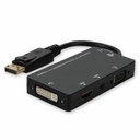 AddOn DisplayPort 1.2 Male to DVI, HDMI, VGA Female Black Adapter Which Comes with Audio For Resolution Up to 1920x1200 (WUXGA) - 8.04" DVI/DisplayPort/HDMI/VGA A/V Cable for Audio/Video Device - First End: 1 x DisplayPort 1.2 Digital Audio/Video - Male - Second End: 1 x DVI Digital Video - Female, 1 x HDMI Digital Audio/Video - Female, 1 x 15-pin HD-15 - Female - Supports up to 1920 x 1200 - Black - 1