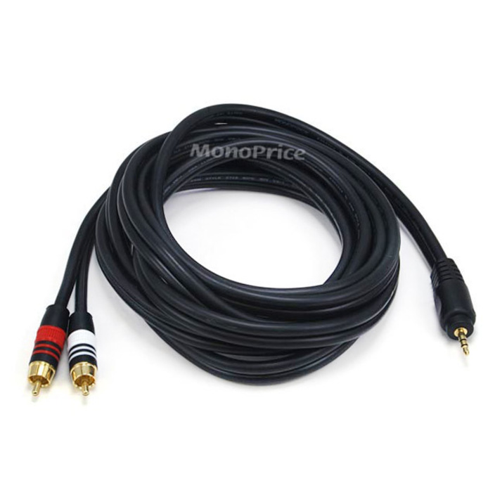 Monoprice 10ft Premium 3.5mm Stereo Male to 2RCA Male 22AWG Cable (Gold Plated) - Black