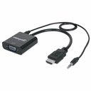 Manhattan HDMI to VGA Converter - 1 x 15-pin DB-15 VGA Female - 1 x Mini-phone Audio Female, 1 x Micro USB Female - Nickel Connector