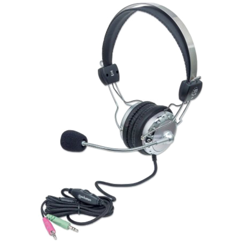 Stereo Over-Ear Headset (3.5mm), Microphone Boom (padded), Adjustable Steel Headband, In-Line Volume Control, Ear Cushions, Std 2x 3.5mm stereo jack/plug for audio/mic use, cable 2.5m, 3 Year Warranty