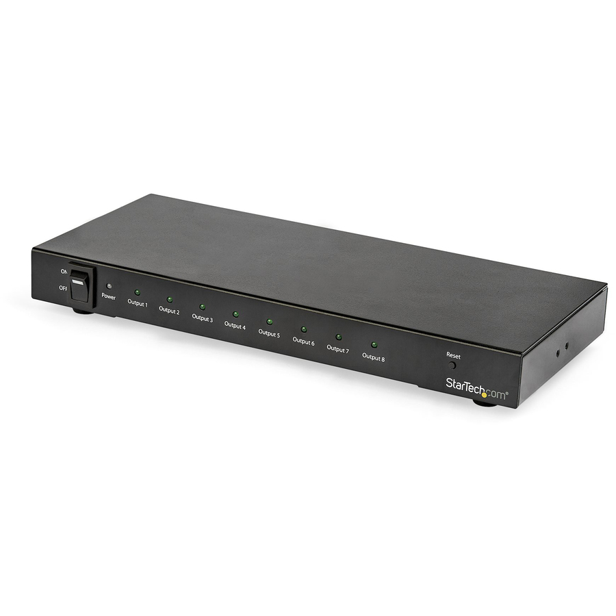 StarTech.com 8-Port 4K 60Hz HDMI Splitter - HDR Support - HDMI 2.0 Splitter - 7.1 Surround Sound Audio - Displays the same image with sound on 8 screens - Splits an HDMI video signal up 4K 60Hz - 4:4:4 chroma; up to 18Gbps (HDMI 2.0b) - HDR; HDCP 2.2 to HDCP 1.4 conversion; 7.1 surround sound audio - Passes EDID between video source and display (port 1)