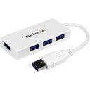 StarTech.com Portable 4 Port SuperSpeed Mini USB 3.0 Hub - 5Gbps - White - Add four external USB 3.0 ports to your notebook or Ultrabook™ with a slim, portable hub - White Four Port Mini USB Hub - 4Port External SuperSpeed USB 3 Hub with built-in cable - 4 Port USB 3.0 Hub