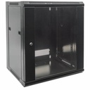 19" Network Cabinet - Wall Mount (Standard), 12U, 450mm Deep, Black, Flatpack, Max 60kg, Suitable also for use on desk or floor, Usable Depth 270mm to 350mm, Metal & Glass Door, Back Panel, Removeable Sides,Parts for wall installation not included