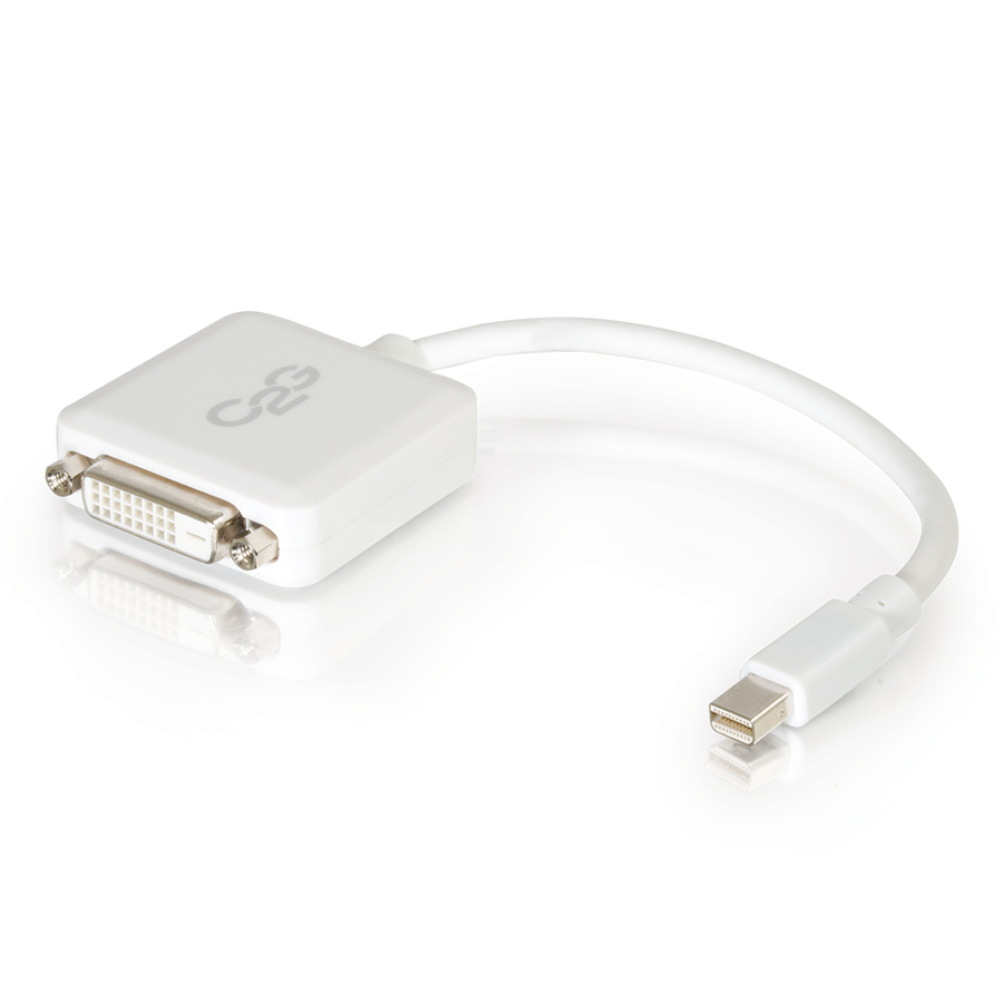C2G 8in Mini DisplayPort to DVI Adapter - M/F - DVI/Mini DisplayPort for Notebook, Tablet, Monitor, Video Device - 8" - 1 x Mini DisplayPort Male Thunderbolt - 1 x DVI-D (Single-Link) Female Digital Video - White