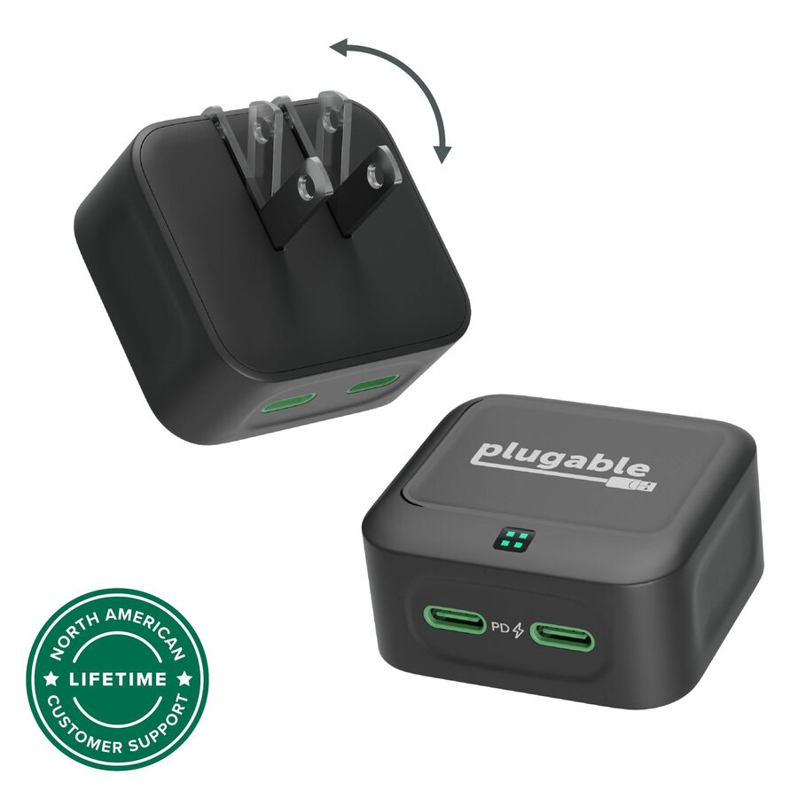 Plugable Dual USB C Wall Charger, 40W Foldable 2-Port Flat USB C Fast Charger Block