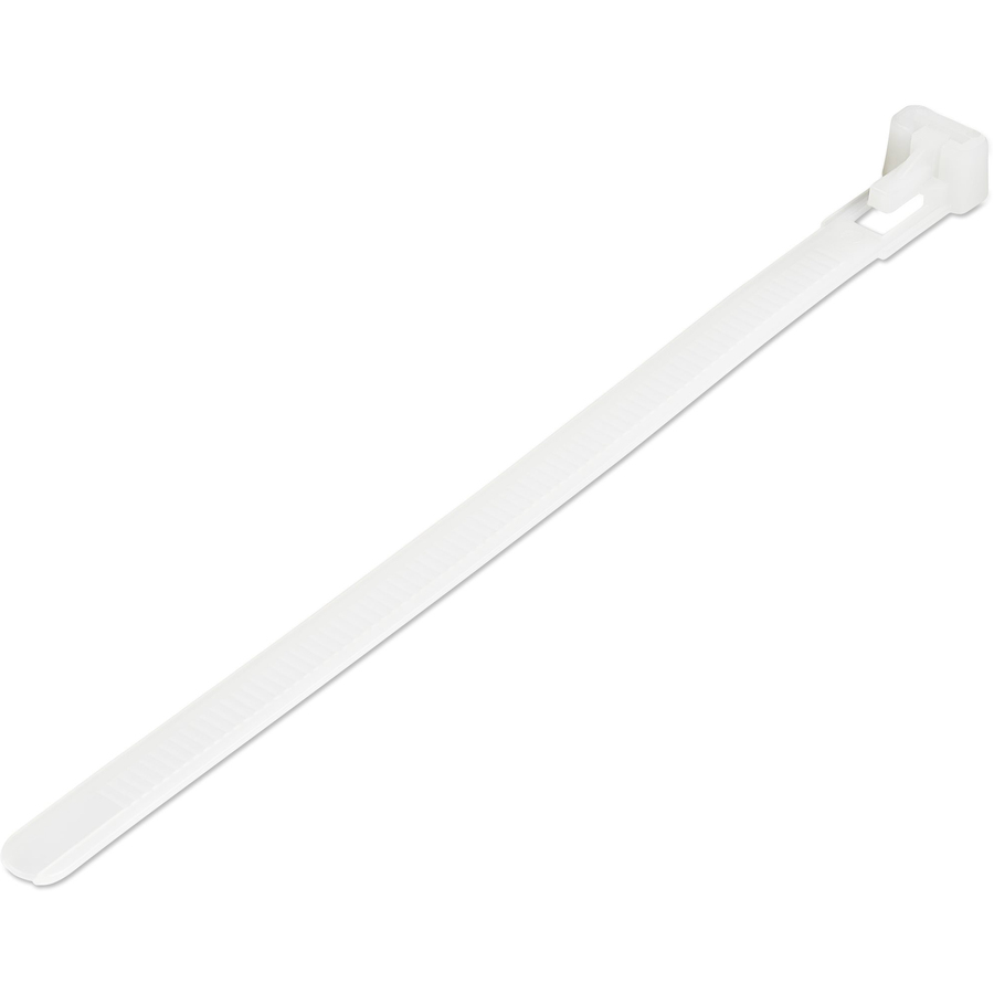 StarTech 6"(15cm) Reusable Cable Ties, 1-3/8"(35mm) Dia. 50lb(22Kg) Tensile Strength, Nylon, In/Outdoor, UL, 100 Pack, White, TAA
