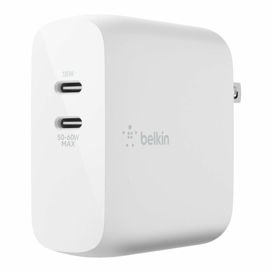 Belkin BoostCharge Dual USB-C Power Delivery GaN Wall Charger 68W Laptop Chromebook Charging - Power Adapter